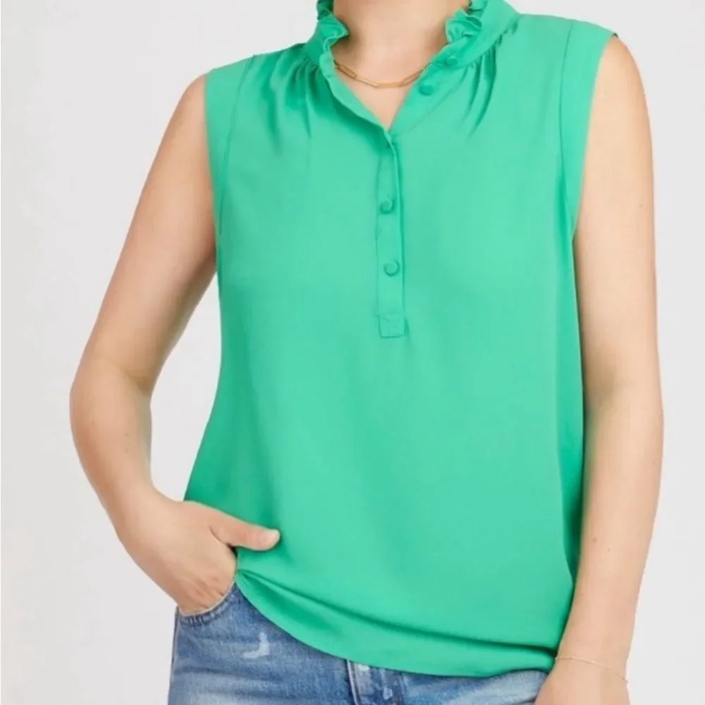Jcrew Green Ruffle Neck lined Blouse Size 4